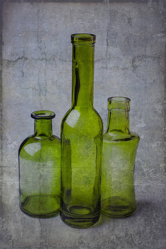 Three Art Print featuring the photograph Three Green Bottles by Garry Gay