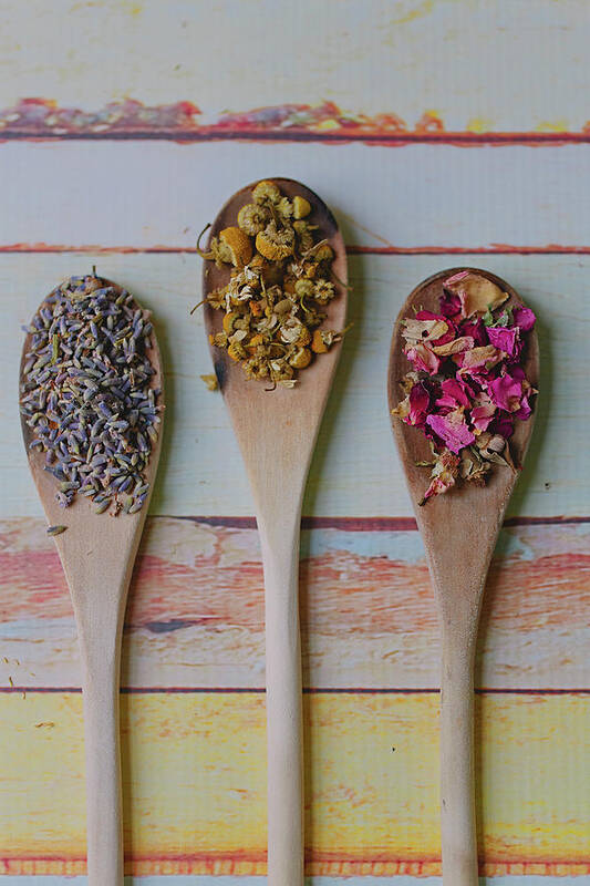 In A Row Art Print featuring the photograph Three Wooden Spoons Filled With Dried by Images By Debbie Wibowo