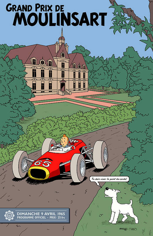 Tintin Grand Prix Art Print featuring the digital art Tintin Grand Prix de Moulinsart 1965 by Georgia Fowler
