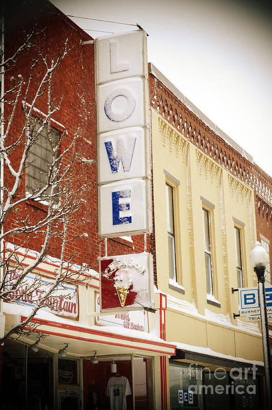 Lowe Drug Store Sign Art Print featuring the photograph Too Cold For Ice Cream - Spring - Snow Storm - Weather 3 by Andee Design