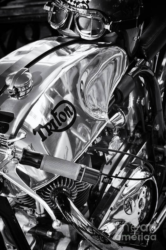Triton Art Print featuring the photograph Triton Cafe Racer Motorcycle Monochrome by Tim Gainey