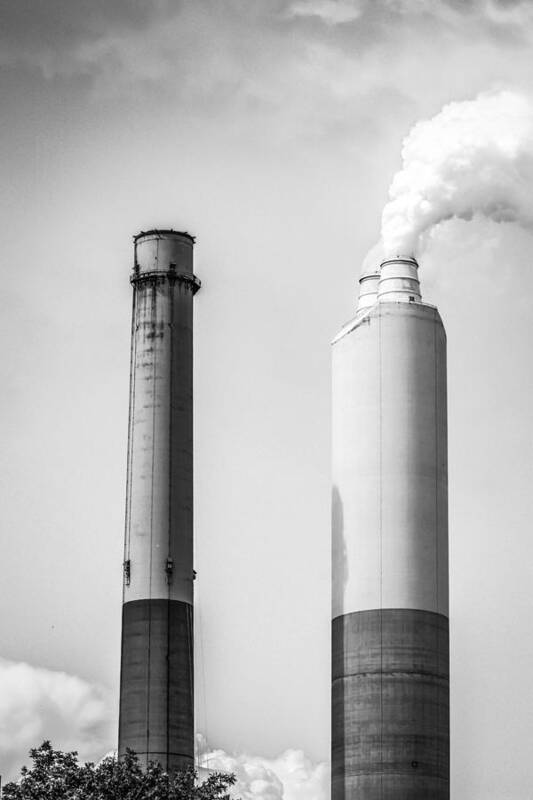 Commerce; Company; Concept; Concepts; Conceptual; Greenhouse;industry Art Print featuring the photograph Two Smoke Stacks by Chris Smith