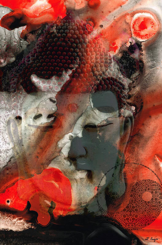 Buddha Art Print featuring the painting Universal Qi - Zen Black And Red Art by Sharon Cummings