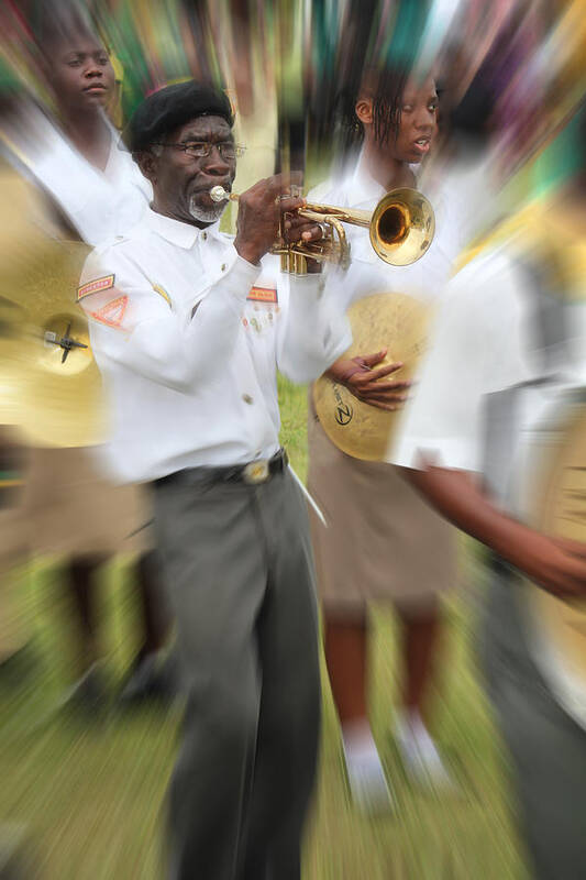 Jamaican Trumpet Player Art Print featuring the photograph Unlikely Trumpet Player by Audrey Robillard