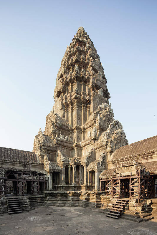 Steps Art Print featuring the photograph Upper Level Towers Of Angkor Wat by Pawel Toczynski