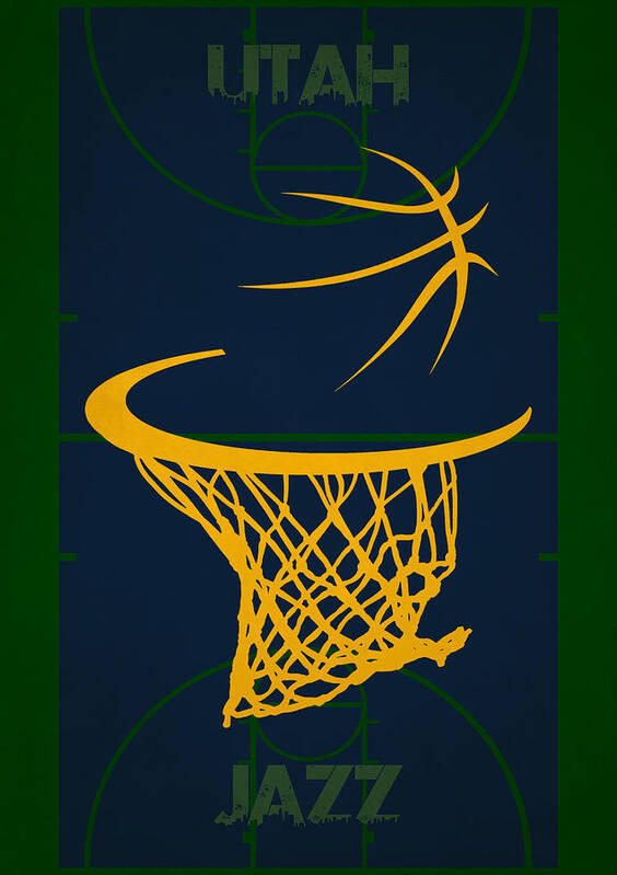 Utah Jazz Vintage Basketball Art T-Shirt by Joe Hamilton - Pixels