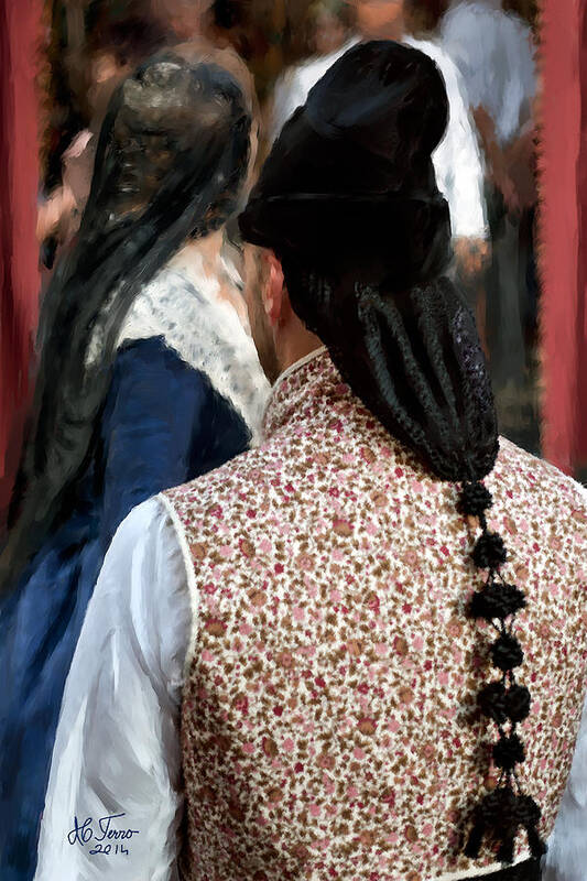 Traditional Dress Art Print featuring the photograph Valencian couple in traditional dresses. by Juan Carlos Ferro Duque