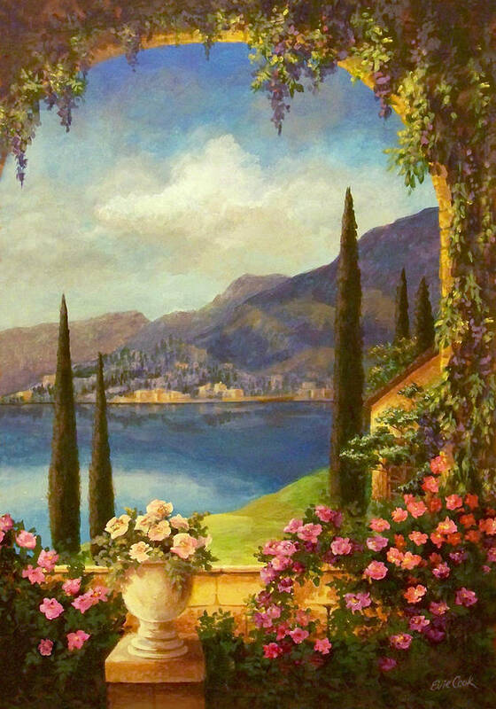 Tuscan Art Print featuring the painting Villa Rosa by Evie Cook