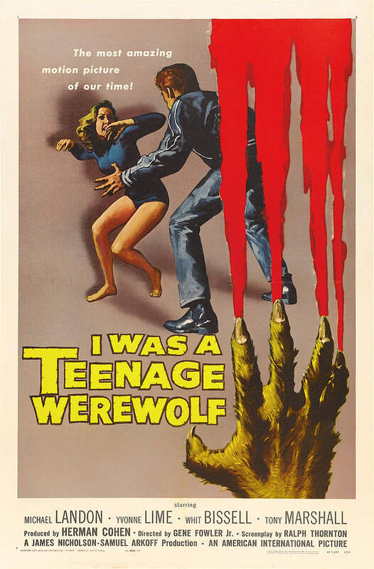 Poster Art Print featuring the photograph Vintage I Was a Teenage Werewolf Movie Poster by Mountain Dreams