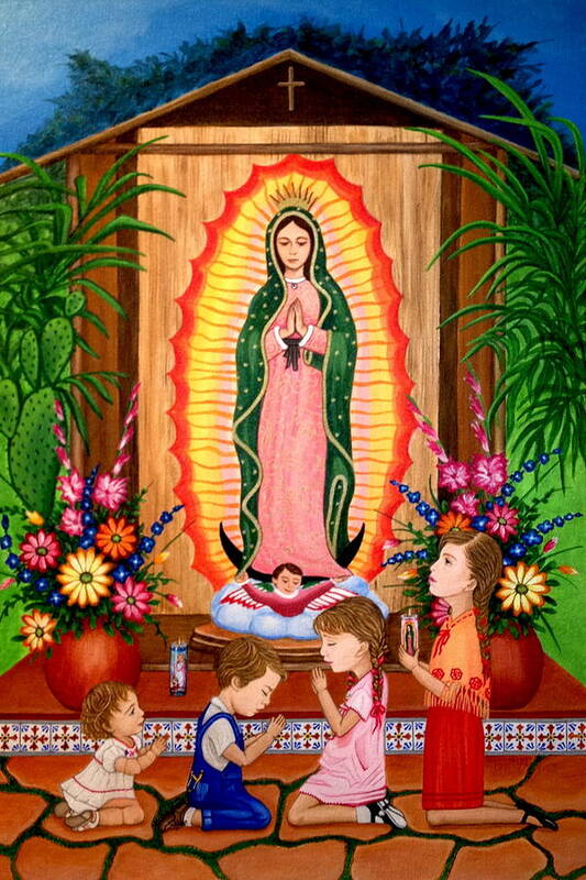 Virgen De Guadalupe Art Print featuring the painting Virgen de Guadalupe #3 by Evangelina Portillo