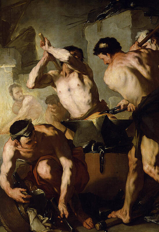 Neapolitan School Art Print featuring the painting Vulcans Forge by Luca Giordano