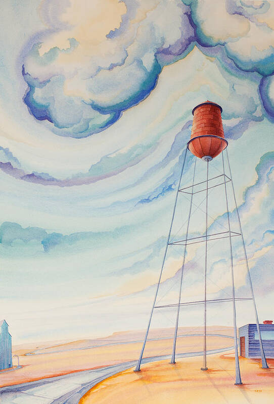 Water Tower Art Print featuring the painting Water Tank I by Scott Kirby