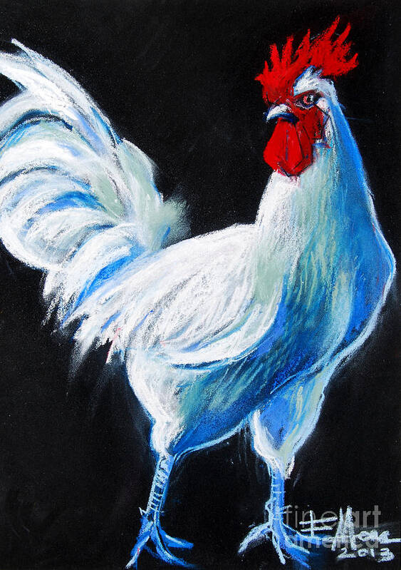 White Chicken Art Print featuring the painting White Chicken by Mona Edulesco