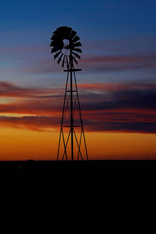 Kansas Art Print featuring the photograph Windmill at Sunset by Alan Hutchins