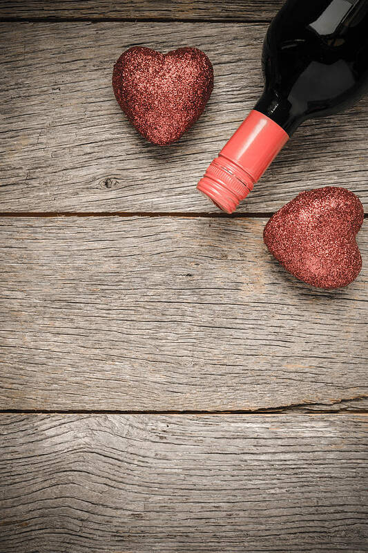 Abstract Art Print featuring the photograph Wine Bottle with Hearts for Valentine's Day by Brandon Bourdages