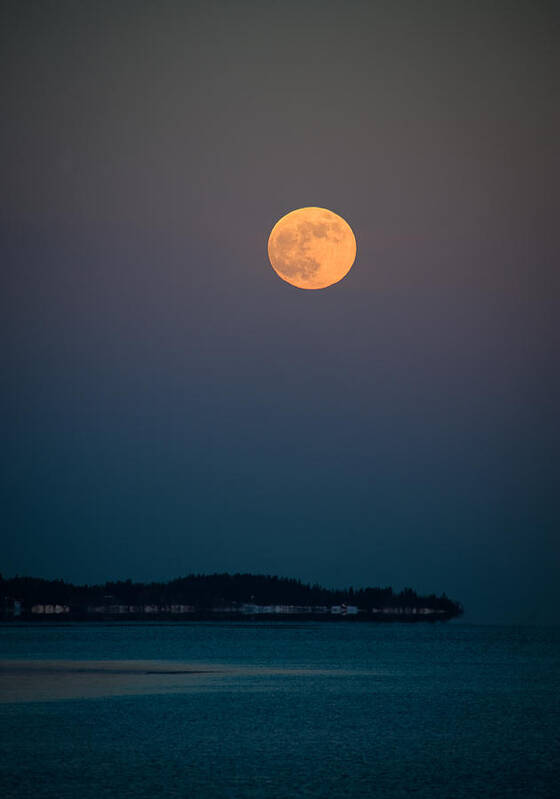 Moon Art Print featuring the photograph Winter Moonrise Lake Superior by Paul Robertson