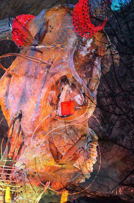  Skull Art Mixed Media Art Print featuring the photograph Wire Wind by Mayhem Mediums
