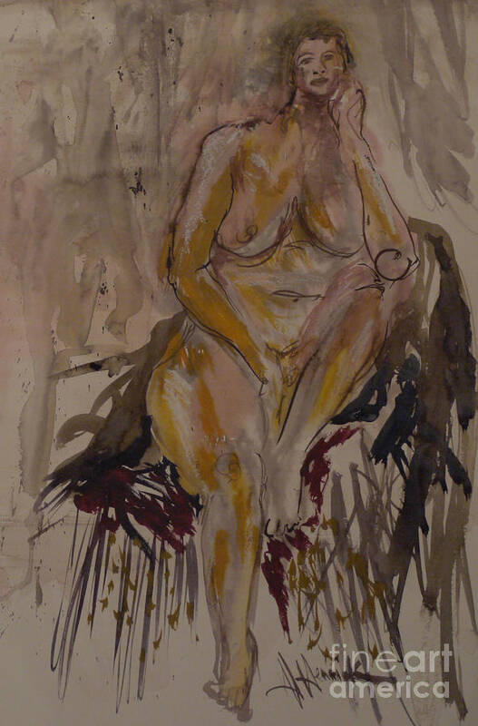 Nude Woman Art Print featuring the painting With a small head by Heather Hennick