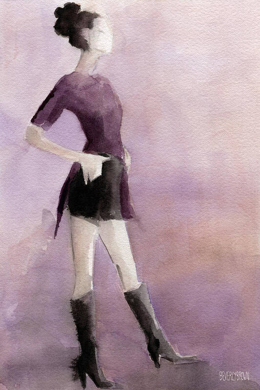 Fashion Art Print featuring the painting Woman in a Plum Colored Shirt Fashion Illustration Art Print by Beverly Brown