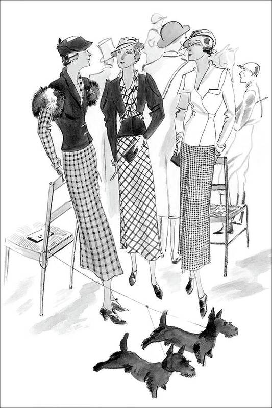 Animal Art Print featuring the digital art Women Wearing Checked Suits by Jean Pages