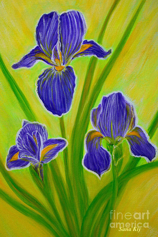 Wonderful Art Print featuring the painting Wonderful Iris Flowers 3 by Oksana Semenchenko