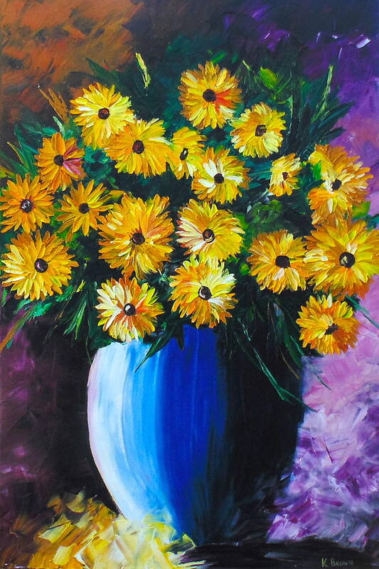 Palette Knife Paintings Art Print featuring the painting Yellow Daisies by Kevin Brown