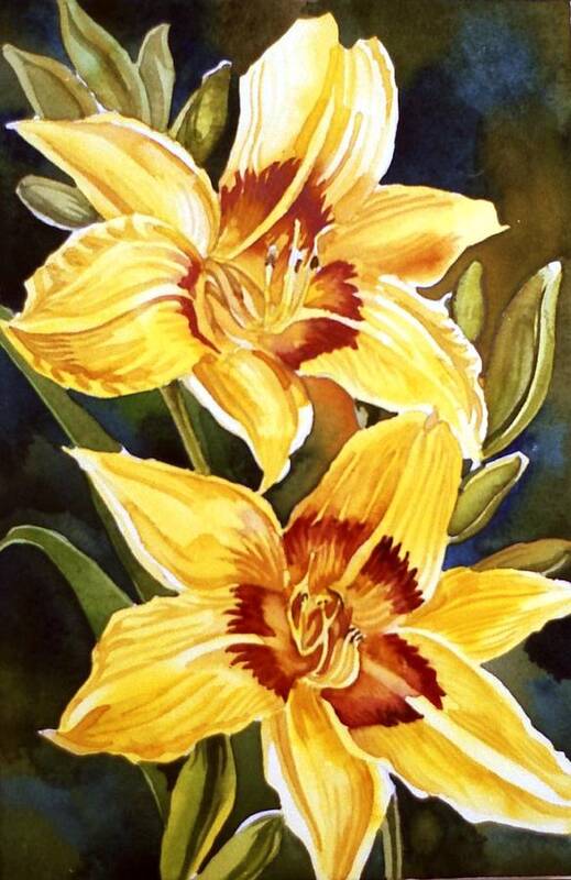 Lily Art Print featuring the painting Yellow Daylilies by Alfred Ng