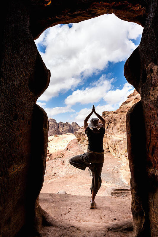 Petra Art Print featuring the photograph Yoga in Petra by Alexey Stiop