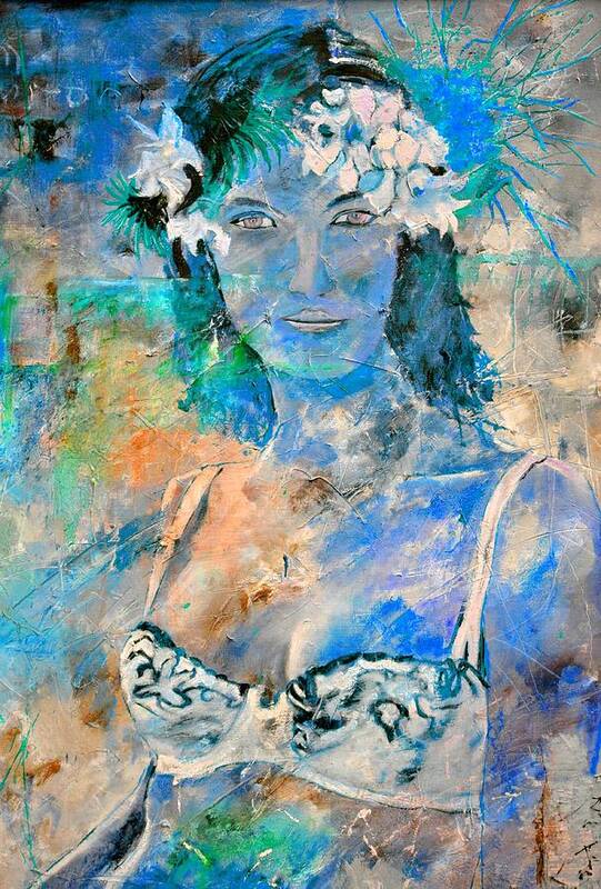Portrait Art Print featuring the painting young lady in Papeete by Pol Ledent