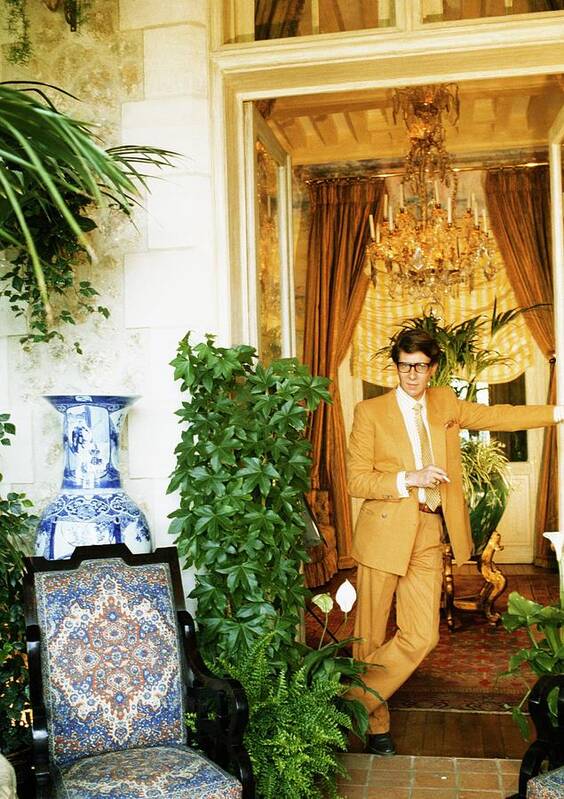 Outdoors Art Print featuring the photograph Yves Saint Laurent Wearing A Brown Suit by Horst P. Horst