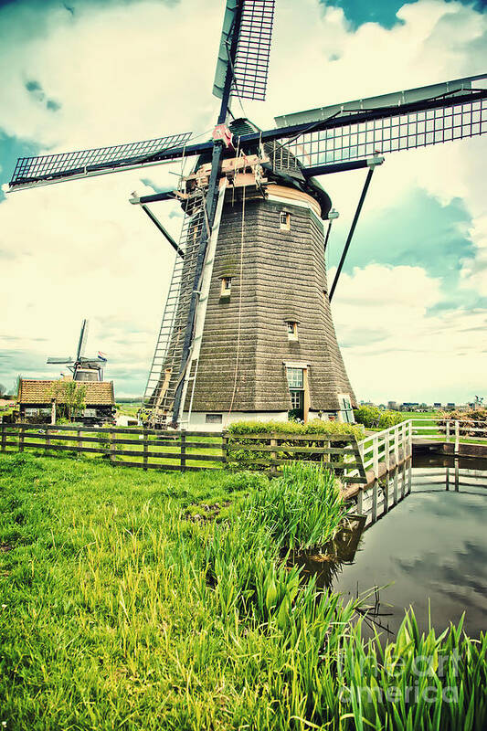 Netherlands Art Print featuring the photograph Old Dutch Windmill by Ariadna De Raadt