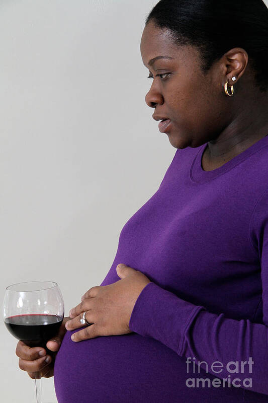 9 Months Art Print featuring the photograph Pregnant Woman Drinking Wine #1 by Photo Researchers