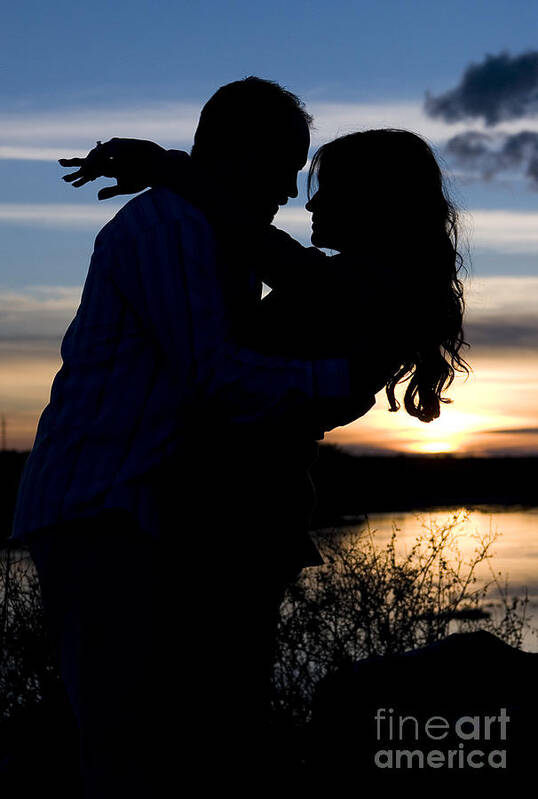 Romance Art Print featuring the photograph Silhouette of Romantic Couple #1 by Cindy Singleton