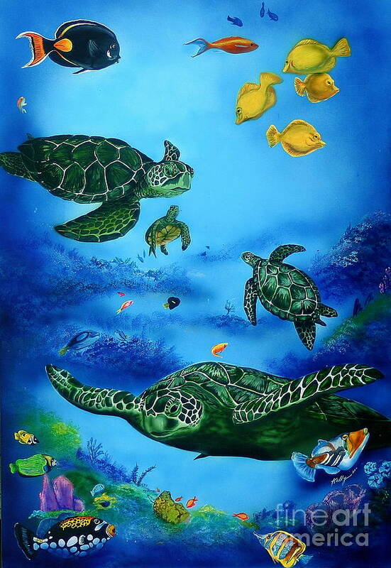 Turtles Art Print featuring the painting The Beauty Below #1 by Kathleen Kelly Thompson