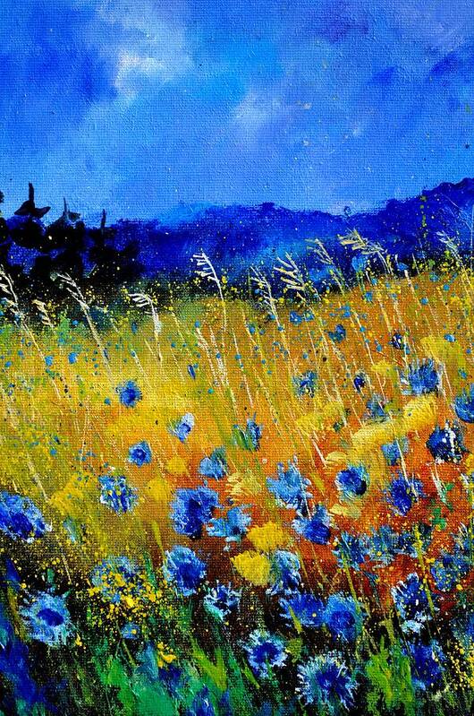 Flowers Art Print featuring the painting Blue cornflowers #4 by Pol Ledent