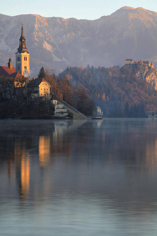 Bled Art Print featuring the photograph Dawn breaks over Lake Bled #4 by Ian Middleton
