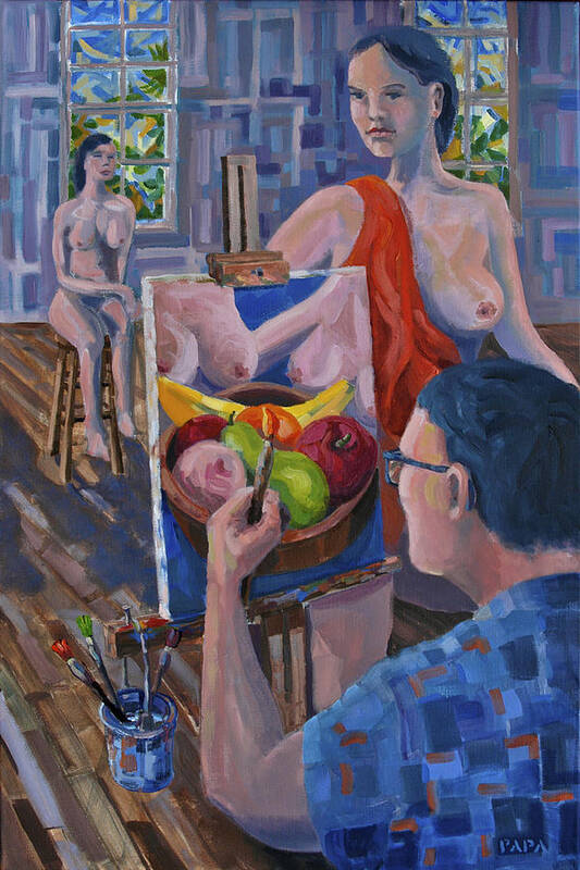 Bowl Of Fruit' Art Print featuring the painting Artist at Work by Ralph Papa