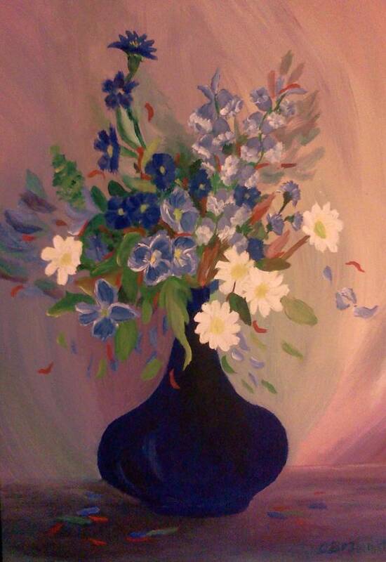 Blue Art Print featuring the painting Blue Flowers 2 by Christy Saunders Church