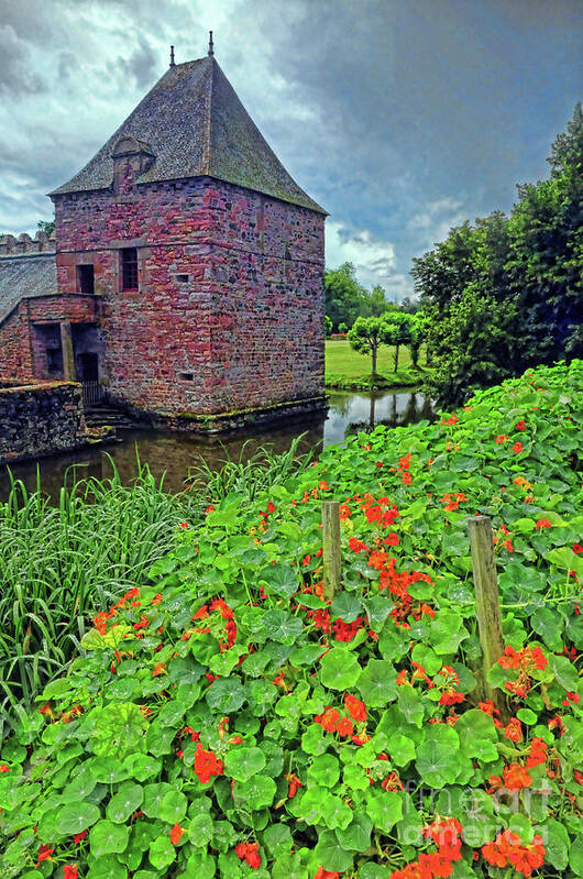 Chateau Art Print featuring the photograph Chateau Tower and Nasturtiums by Dave Mills