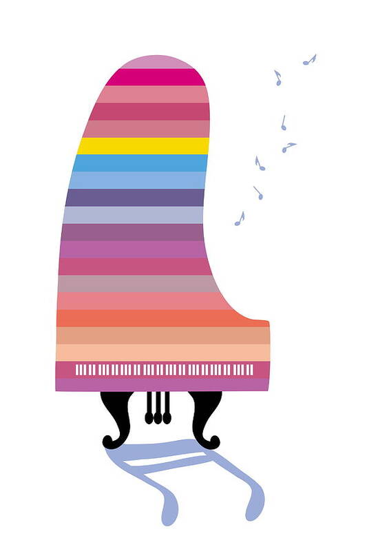 Vertical Art Print featuring the digital art Colorful Grand Piano Playing Music by Meg Takamura