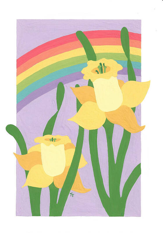 Rainbow Art Print featuring the painting Daffodils and Rainbows II by Terry Taylor