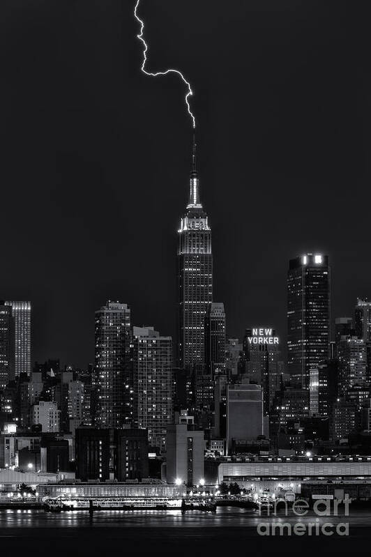 Clarence Holmes Art Print featuring the photograph Empire State Building Lightning Strike II by Clarence Holmes