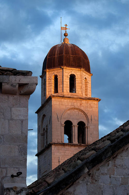 Dubrovnik Art Print featuring the photograph Franciscan Monastery Tower at Sunset by Artur Bogacki