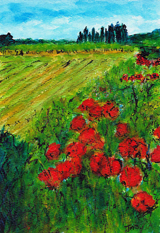 Flowers Art Print featuring the painting French Poppies No3 by Jackie Sherwood