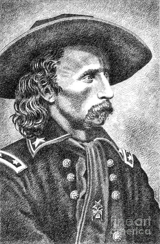Jim Bridger Art Print featuring the drawing General Custer by Gordon Punt