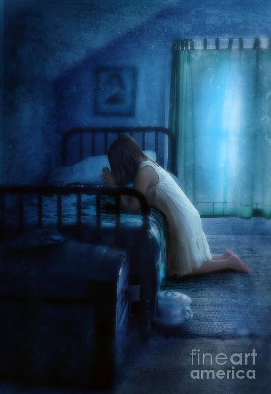 Girl Art Print featuring the photograph Girl Praying Before Bedtime by Jill Battaglia