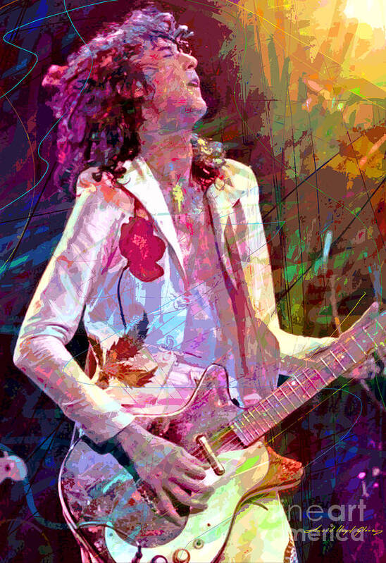 Jimmy Page Art Print featuring the painting Jimmy Page Led Zep by David Lloyd Glover