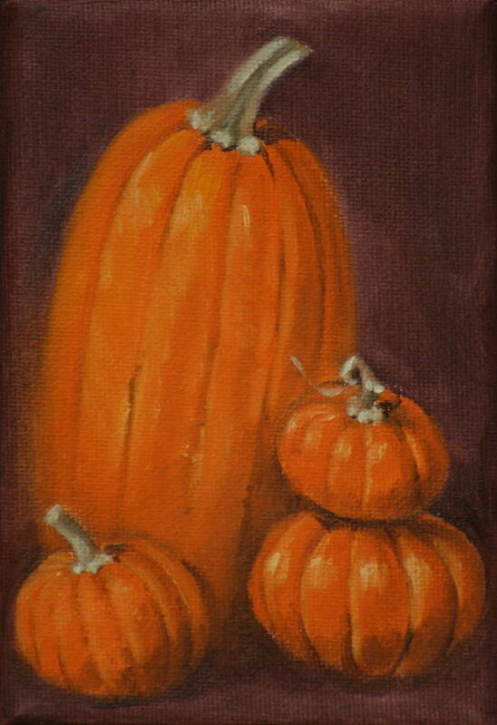 Pumpkins Art Print featuring the painting More Pumpkins by Linda Eades Blackburn