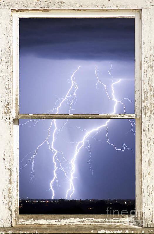 Windows Art Print featuring the photograph Nature Strikes White Rustic Barn Picture Window Frame Photo Art by James BO Insogna
