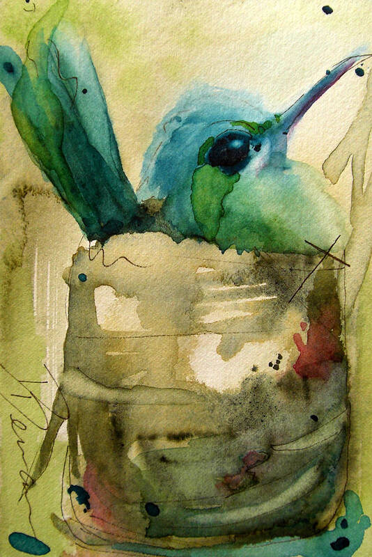 Hummingbird Art Print featuring the painting Nesting Hummingbird by Dawn Derman